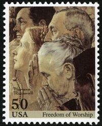 "Freedom of Worship" by Norman Rockwell US Stamp