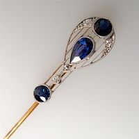 Blue Sapphire & Diamond Stick Pin 14K Gold & Platinum