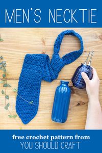 This charming men's necktie crochet pattern utilizes simple stitches for a big impact. A crocheted tie makes the perfect Father's Day gift.