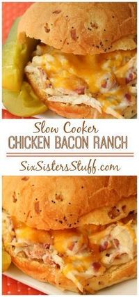 Slow Cooker Chicken Bacon Ranch Sandwiches on http://SixSistersStuff.com