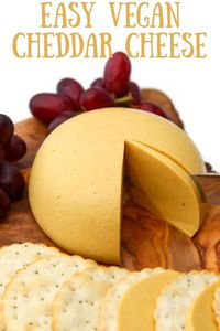 An easy vegan cheddar cheese recipe made with plant-based milk like soy milk and a few simple ingredients so it's nut-free, gluten-free, and dairy-free as well.  Nutritional yeast and my secret ingredient give it that cheddar cheese bite without any dairy. Perfect for a vegan cheese tray or just everyday snacks. #vegan #dairyfree #thehiddenveggies