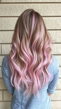 Style your hair with blush pink peekaboo highlights in the back for a chic look. Visit our page for tips on achieving this beautiful color. Save this pin for peekaboo highlight ideas! Tags: #BlushPinkPeekaboo #HairColor #ChicLook