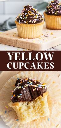 These Ultra-Moist Yellow Cupcakes are tender, moist, and fluffy, and will hold up to a generous amount of chocolate frosting on top! Easy to make and total crowd-pleasers.