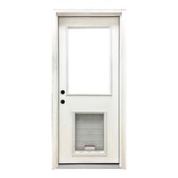 Steves & Sons 30 in. x 80 in. Classic Half Lite Rhis White Primed Textured Fiberglass Prehung Front Door with SL Pet Door, White Primer