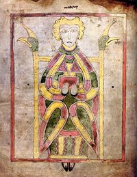 Mark the Evangelist, from the Book of Dimma. This 8th century Irish Gospel Book is signed by its scribe, Dimma MacNathi. It originated in Roscrea Abbey, Co. Tipperary.