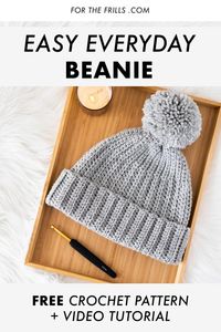 Learn how to crochet a tapered beanie! This simple crochet beanie is modern, minimalist and beginner friendly! The free crochet pattern includes baby, child and adult beanie sizes and a step-by-step video tutorial. This crochet beanie DIY is so easy to make you’ll be wearing it all fall and winter long! #freecrochetpattern #freecrochetbeanie #crochetbeanie #easycrochet