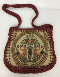 Vintage Antique Embroidered Tapestry Purse Handbag Cherubs Floral Made In Italy