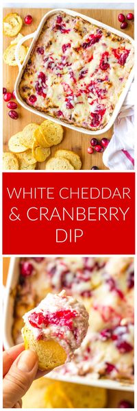 Cranberry dip with white cheddar cheese, cream cheese, cranberry sauce, and fresh cranberries #cranberrydip #cranberrysauce #cheesedip #creamcheesedip #festiveappetizer #christmasappetizer #cocktailfood #fingerfood