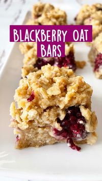 30min · 16 servings     2 C. Fresh Blackberries  1 Tbsp. Sugar  1 Tbsp. Corn Starch  1 1/2 C. Flour  1 1/2 C. Oats  1 C. Brown Sugar/Stevia Blend  1/2 Tsp. Baking Soda  1/4 Tsp. Salt  1/3 C. Chopped Pecans (Optional)  1 C. Butter, Room Temperature  Find the full recipe and directions here: https://theskinnyfork.com/blog/blackberry-oat-bars