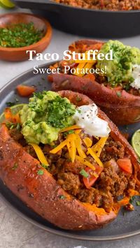 Meaty, cheesy & perfect for a cozy night in!🥰 Featuring tender roasted sweet potatoes stuffed with a saucy beef taco filling then loaded with all your favorite toppings!🤤 (Try them with guacamole & lots of melty cheese - they’re SO GOOD!) Easy to prep ahead of time too!👌🏻 (via: @kaleforniakravings )  Get my Keto Meal Plan & Cookbook on my website, check the link in my bio.  Save & Follow for more easy and healthy keto recipes daily✨💚 . #taco #sweetpotatoes #tacostuffedrecipes #lowcarb #keto