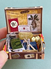 Miniature Harry Potter suitcase, scale 1:12. Completely handmade, this cute little set will be a wonderful addition to a dollhouse! To get acquainted with the work in more detail, follow the link