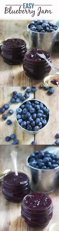 Easy Blueberry Jam Recipe ~ Says: Say good-bye to store-bought jam loaded with preservatives and sugars. You are going to be amazed at how quickly this jam comes together, and how thick it get