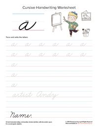 Artist Andy is here to help your students practice the Lowercase Cursive Letter A! Kids learn how to form the letter, they practice tracing and writing. Students learn the occupation that starts with this letter.  Included is the Lowercase Cursive A version of the printed letter. Letters are based on Zaner-Bloser handwriting style. This handwriting