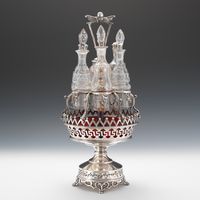 A Victorian Silver Plated Cruet Stand with Ruby Red Glass Liner and Bell by Roswell Gleason and Sons, ca. 1859  $460