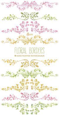 "This set of 9 high quality hand painted watercolor borders (3 in different colours: green, golden and pink). High resolution. Perfect graphic for wedding invitations, greeting cards, quotes, frames and more. ----------------------------------------------------------------- INSTANT DOWNLOAD Once payment is cleared, you can download your files directly from your Etsy account. ----------------------------------------------------------------- This listing includes: 9 x border: 9 JPG (white backgrou