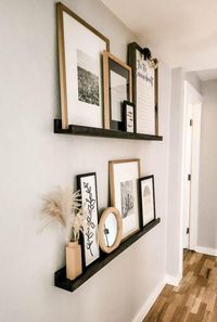 Get inspired to decorate your walls with these simple modern DIY picture ledge shelves! They are perfect for up cycled picture frames and other fun decor! #modern #wood # shelves