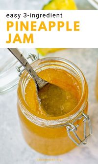 Homemade Pineapple Jam from scratch in under an hour. Spread this easy pineapple jam on toast or peanut butter and jelly sandwiches, or make my delicious Pineapple Pork Chops (recipe included). If you're looking to make your own fruit preserves, this is a great recipe to start with! It is vegan and gluten-free, and only has 3 ingredients.