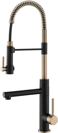 Kraus KPF1603SBBG 2-Function Commercial Pre-Rinse Kitchen Faucet with 1.8 GPM Flow Rate, Rotatable Pot Filler, High Arc Spout, Smart Handle Design, Premium Ceramic Cartridge, and ADA Compliant: Black Stainless Steel and Brushed Gold