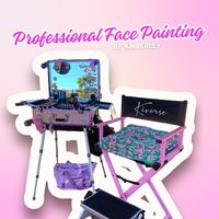 This is my current face painting kit and set up, I stand when painting my clients, my chair suits children and adults. 🩷 #facepaintkit #facepaintsetup #facepaintsupplies #facepaintingbling #kiversefacepainting