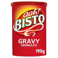 Aah! The nations favourite.Our gravy granules have been bringing families together over home cooked meals for generations. Bisto Gravy Granules are a crowd pleaser poured over bangers and mash and perfect with a Sunday roast.Bisto Gravy Granules are quick and easy to prepare, helping you to create delicious homemade meals to enjoy together with friends and family. To make the nations favourite gravy, put 4 heaped teaspoons (20g) of Bisto Gravy Granules into a measuring jug - for an extra thick g