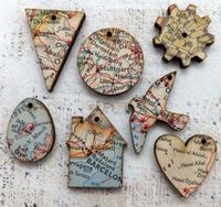 Little wood charms decoupaged with vintage maps - cute! by lupe