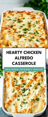 This Hearty Chicken Alfredo Casserole is the ultimate comfort food dish! Creamy, cheesy, and full of flavor, it’s great for cozy family dinners or whenever you want to impress guests with minimal effort.