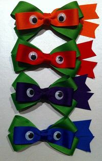 Ninja Turtle hair bows, set of 4 little girl hair bows