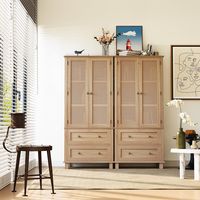 Homfa Storage Cabinet with Rattan Doors, Tall Cabinet Rattan Cabinet with Drawers, Accent Versatile Cabinet for Living Room, Oak - Walmart.com