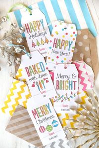 You choose the colors and text in these FREE Printable Gift Tags and watch the live preview change before your eyes.  When you're ready, print the whole sheet for free in seconds!  from Our Best Bites