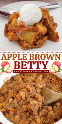 Bake to perfection with this fall food recipe! This Apple Brown Betty recipe features crisp tender slices of apple topped with sweet buttery cinnamon, nutmeg, and clove topping. Served warm and topped with a scoop of vanilla ice cream, and this could be your simple Thanksgiving dessert!!