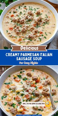 Enjoy the deliciousness of Creamy Parmesan Italian Sausage Soup, a meal that warms both body and heart! This simple yet flavorful recipe is perfect for busy weeknights. Save it to your favorites for a quick and satisfying dinner solution!