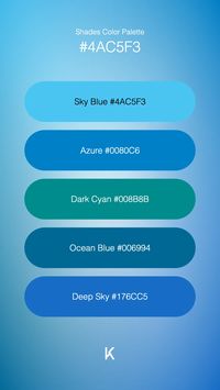 Shades Color Palette Sky Blue #4AC5F3 · Azure #0080C6 · Dark Cyan #008B8B · Ocean Blue #006994 · Deep Sky #176CC5 · A gentle, serene blue, #4ac5f3 evokes a feeling of boundless possibility, mirroring the vastness of the sky and the cool, refreshing touch of a summer breeze. ·  #Aquamarine #Azure #Cerulean #Color #ColorPalette #Hex #Seafoam #SkyBlue · Kid’s Pattern