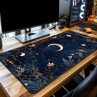 Floral Celestial Desk Mat, Blue Flower Desk Mat, Flower Celestial Desk Mat, Floral Moon Desk Mat, Blue Celestial Desk Mat, MTG Play Mat