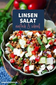 Mit meinem einfachen Grundrezept machst du im Handumdrehen den besten Linsensalat mit braunen Linsen. #gesund #linsensalat #proteinreich