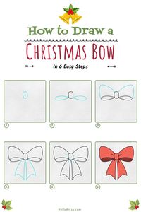 Draw Christmas bow easy for kids! | how to draw a Christmas bow in 6 easy steps. | Follow along with each picture to create a how to draw a Christmas bow. Designed for beginners who want to learn how to draw!