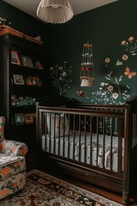 moody dark forest green floral nursery