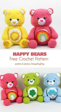 Happy Bears Amigurumi Free Crochet Pattern #freecrochetpatterns #crochetbear #amigurumibear #amigurumipattern