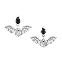 Gothic fun bat earring studs with black teardrop CZ stone with butterfly backings.