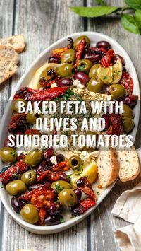 INGREDIENTS 150g block feta 1 cup pitted olives 2 cloves garlic, crushed 1/2 cup semi-sundried tomatoes 1/4 cup extra virgin olive oil 1/2 teaspoon oregano 1/4 teaspoon thyme 1/4 tsp marjoram 1/4 tsp dried rosemary freshly ground pepper optional lemons