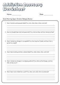 Addiction Recovery Worksheets