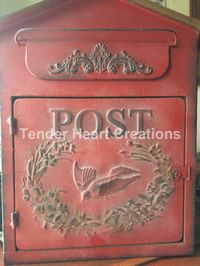 Vintage-Look-Antique-Red-METAL-BIRDHOUSE-MAILBOX-Embossed-Shabby-Chic-Primitive