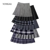 Summer Women's Pleated Mini Skirt High Waist Checkered