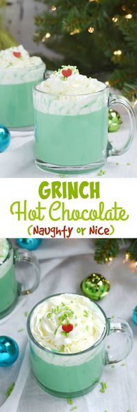 Would you like your Grinch Hot Chocolate served Naughty or Nice? You get to decide how everyone in the family gets to warm up this holiday season {wineglasswriter.com}