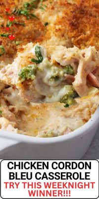 Experience the classic flavors in a new way with Chicken Cordon Bleu Casserole! Layers of chicken, ham, broccoli, cheese, and a creamy sauce make for a deliciously easy dinner.