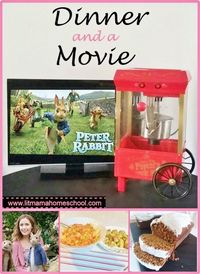 The Peter Rabbit Dinner and a Movie features recipes for Chicken & Veggie Noodles, Broccoli Tots, and Pumpkin-Zucchini Bread for a fun family night