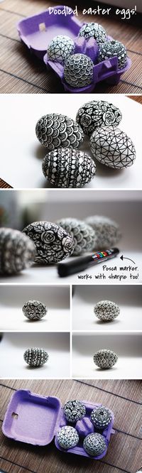 Black  White Doodled Easter Eggs - https://thecarolinejohansson.com Easter clipart ideas