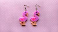 Flamingo earrings made from Perler beads/Hama beads/mini Hama beads by: 8BitEarrings on Etsy