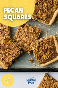 These Pecan Squares are the perfect combination of flaky crust and gooey pecan filling! Serve with a dollop of ice cream for the perfect finish!