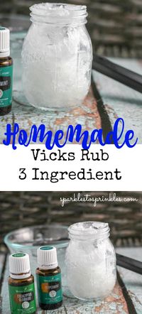 This homemade Vicks rub with essential oils is all-natural, chemical free, and so simple to make. Pin for later! #cold #vicksvaporub #chemicalfree