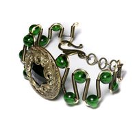 Steampunk Jewelry - Bracelet - Victorian circa 1900 Emerald Green Jewel Button - OOAK - Limited Edition CatherinetteRings 3rd Anniversary